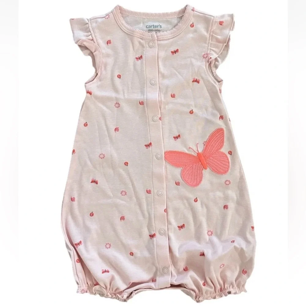 Carter’s Pink Butterfly Ruffle Sleeve Romper Girls Size 18 Months NWT